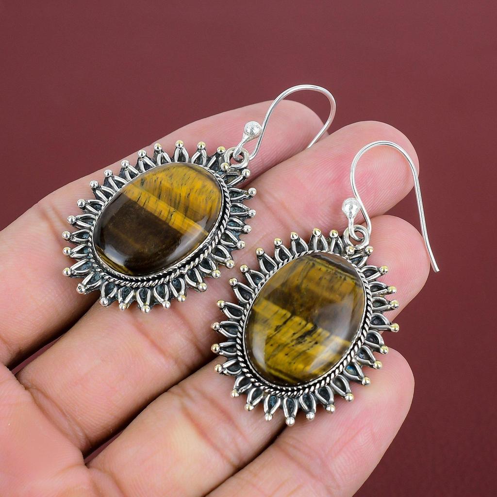 Tiger's Eye Earring Handmade Earrings Gemstone Earring 925 Sterling Silver Earring Boho Jewelry Decent Earring Gift For Women Dangle Earring