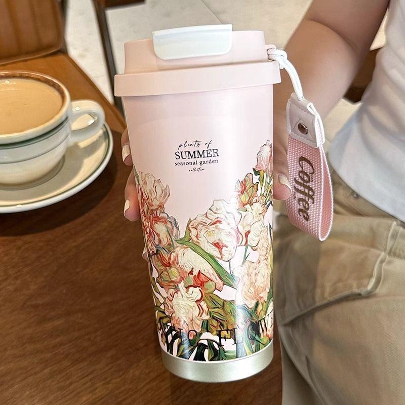 Lily Of The Valley Thermos Cup 316 Stainless Steel Coffee Cup Girls Large Capacity High Value Straw Water Cup