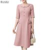 ZANZEA Women Casual Doll Collar Summer Short Sleeve Dress