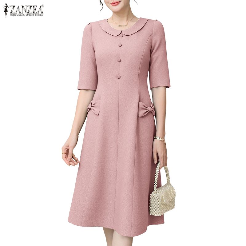 ZANZEA Women Casual Doll Collar Summer Short Sleeve Dress