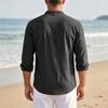Men's Linen Stand-Up Collar Striped Shirt Spring and Autumn Casual Commuter Trend Slim-Fit Long Sleeve Shirt