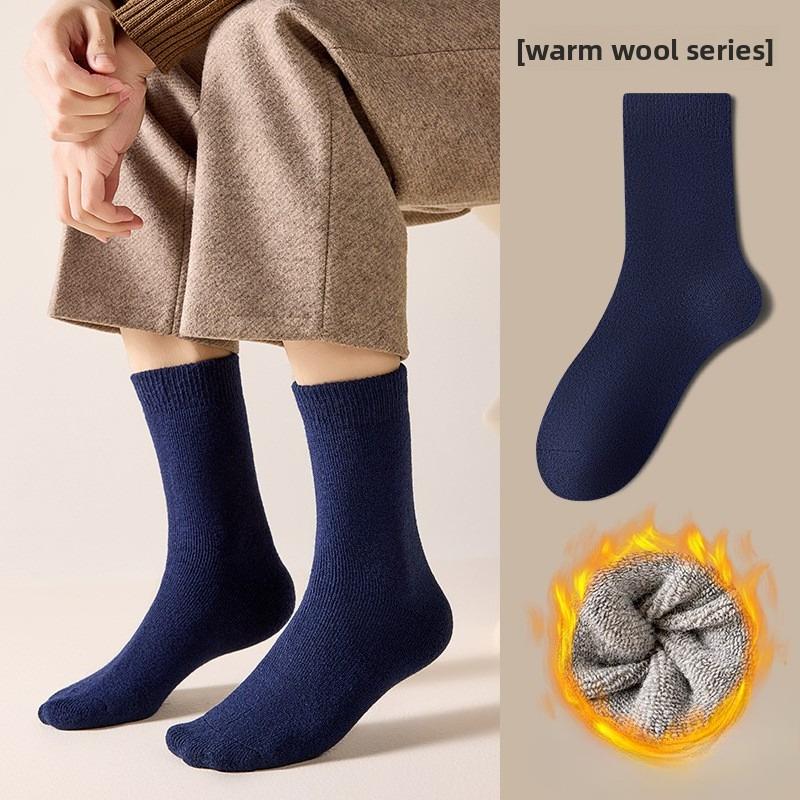 

Wool Socks for Men s Autumn and Winter Warmth, Men s Mid-calf Socks with Fleece and Thickened, Cold-resistant Cashmere Long Socks 1 pair темно-синього кольору