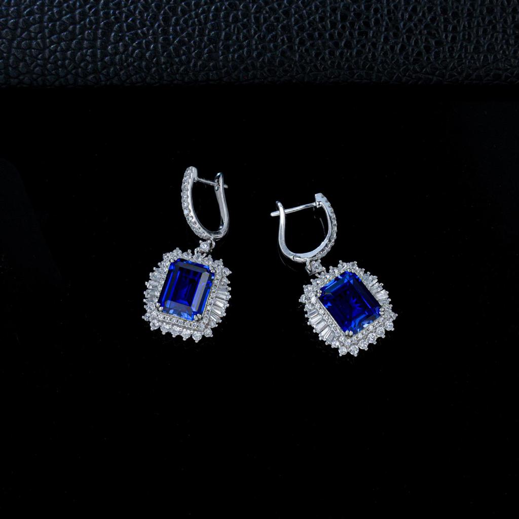 Elegant Long Dangle Earrings: S925 Sterling Silver with Rich Royal Blue Cultured Sapphire.