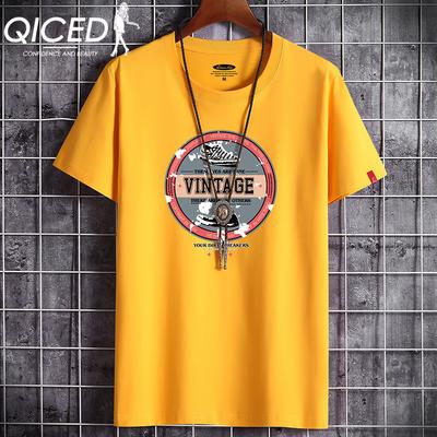 Camiseta de manga curta de verão masculina com gola redonda e parte inferior da tendência