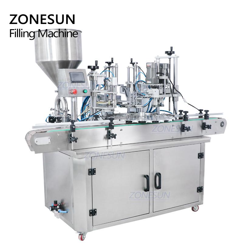 ZONESUN ZS-AFC4 Liquid Squeeze Bottles Rotary 4 In 1 Juice Automatic Filling Capping Machine