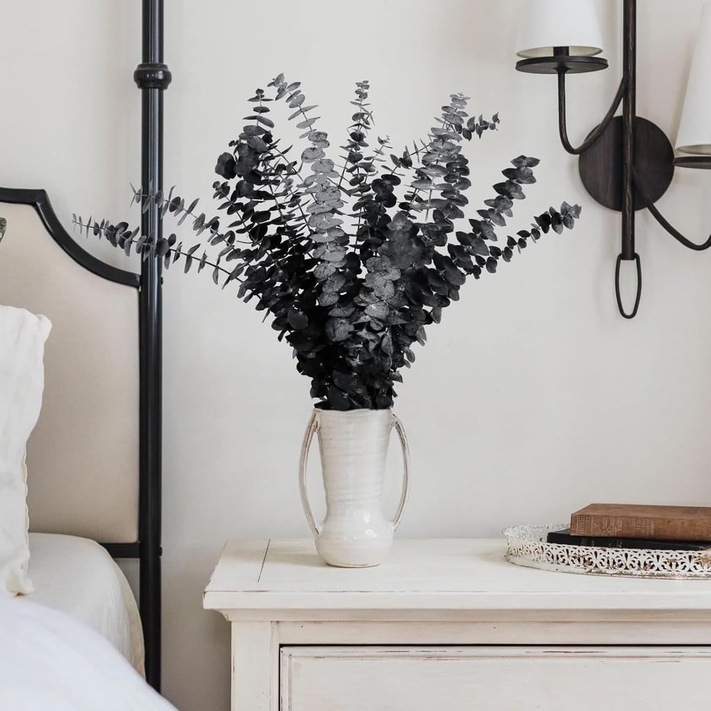 15pcs Real Black Eucalyptus Stems - Black Flowers and 17 Inch Preserved Natural Eucalyptus Leaves Branches for Flower Arrangement DIY and Home Decor
