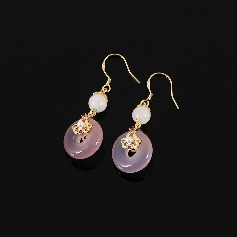 Elegant Pink Donut Peace Buckle Alloy Pearl Drop Stud & Clip On No Piercing Vintage Earrings