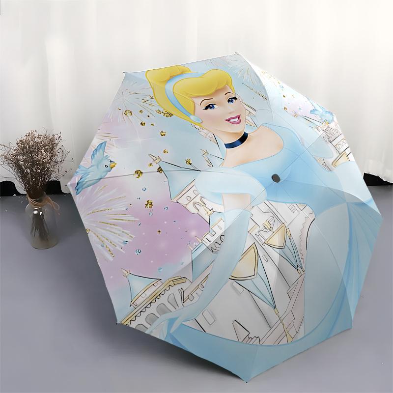 Cinderella, Castle Automatic Opening and Closing Umbrella - 8 Ribs Portable Folding Umbrella with Plastic Handle, Suitable for Leisure and H