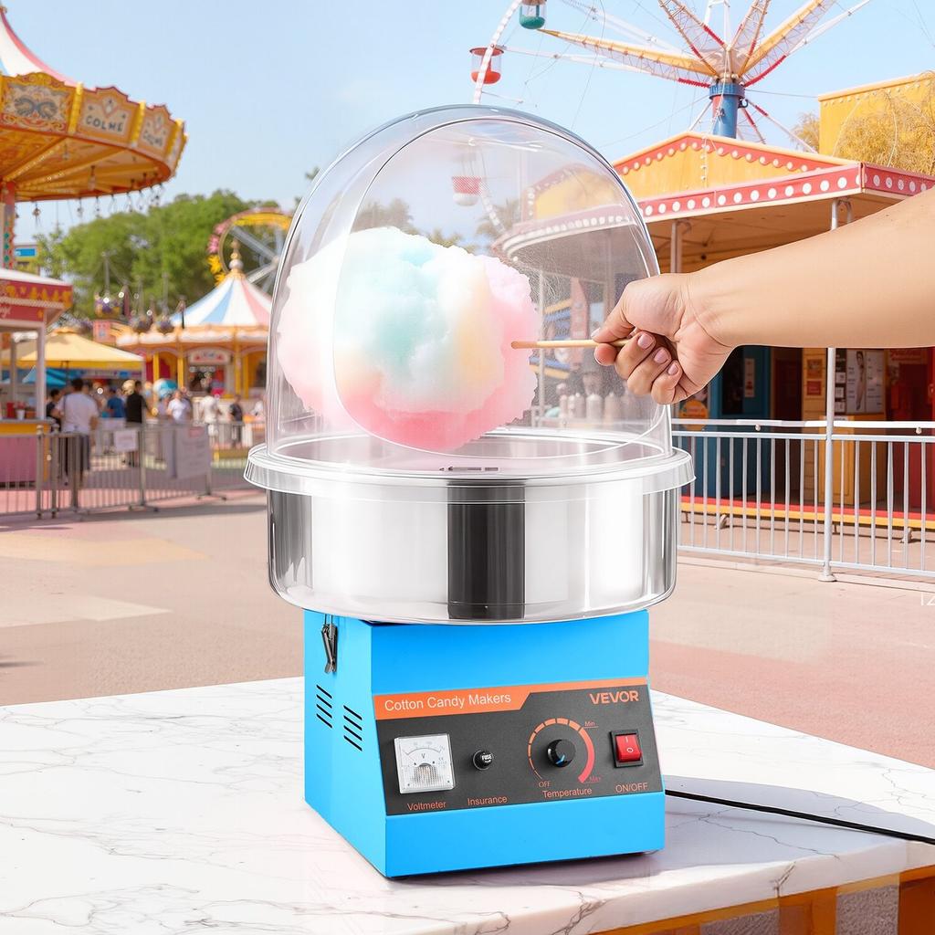 Electric Cotton Candy Machine, 1000W Commercial Floss Maker With Cover, Commercial Cotton Candy Machine w/Stainless Steel Bowl & Sugar Scoop, Ideal