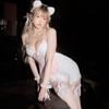 Playful Little Cat Maid Uniform Role-playing Set with Bow Straps Sleeping Skirt with Exposed Chest and Hollow Out Sexy Lingerie