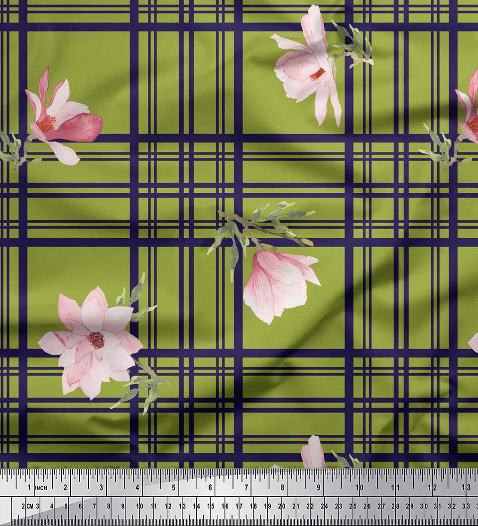 

Soimoi Фіолетовий японський креп-атлас тканина в клітинку та тканина з квітковим декором магнолії з принтом метр 42 дюйма 42 Inch Wide - Poly Crepe зелений