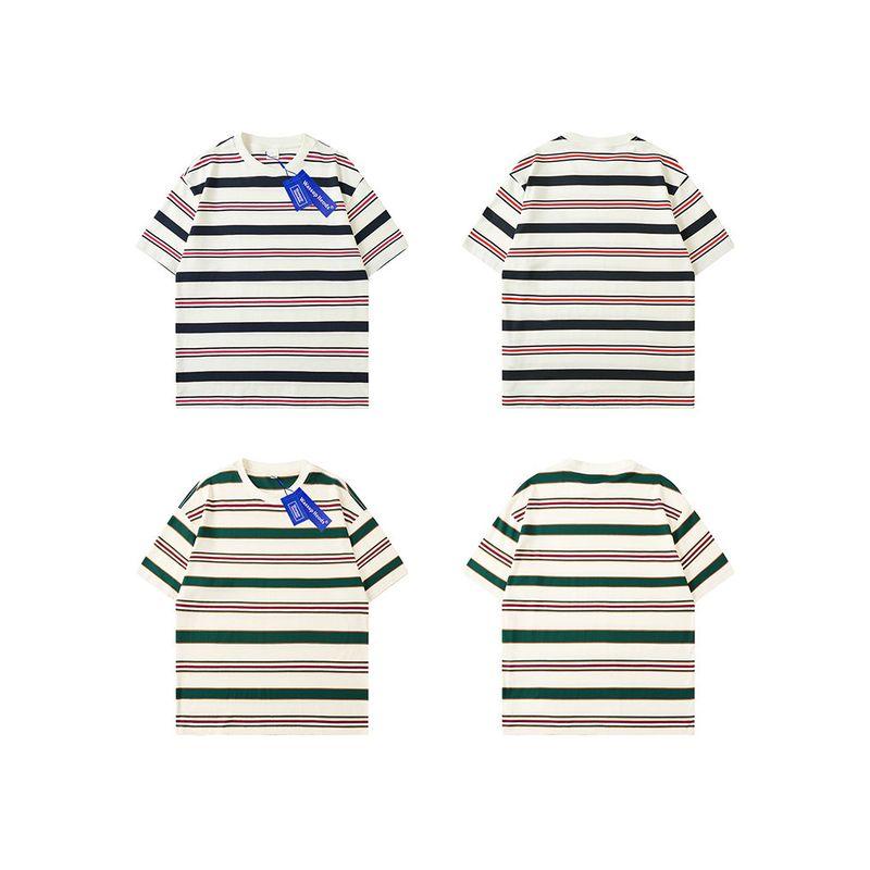 Wassup Heods Retro Japanese-Style Striped Short-Sleeve Unisex Summer 2024 New National Trend Brand Couple T-Shirt