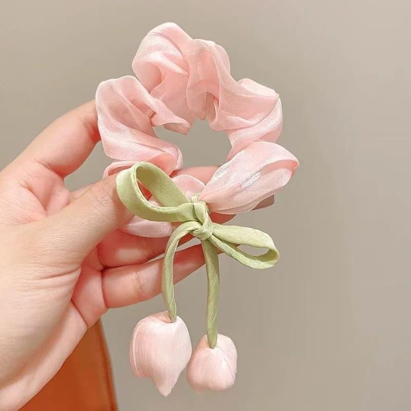 2026 Sweet and Versatile Tulip Flower Scrunchie, High-End Handmade Hair Tie for High Ponytails, 5-Pack