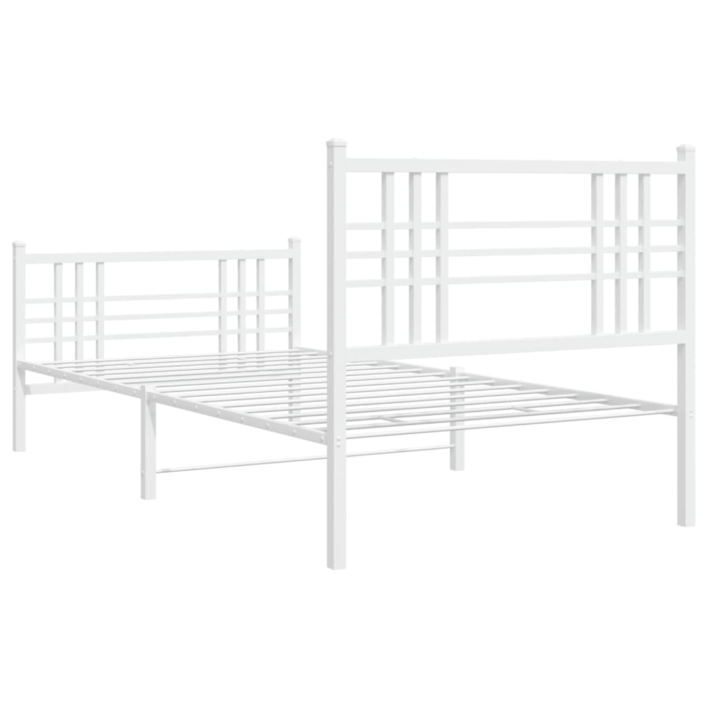 Metal Bed Frame with Headboard and Footboard White 90x190 cm