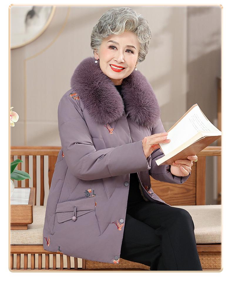Plus Velvet Winter Jacket with Fur Collar for Elderly Women - Thickened Cotton Padded Coat for Middle-Aged & Senior Ladies