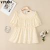 VONDA Women Elegant Puff Sleeve Floral Print Ruffled Casual Blouse