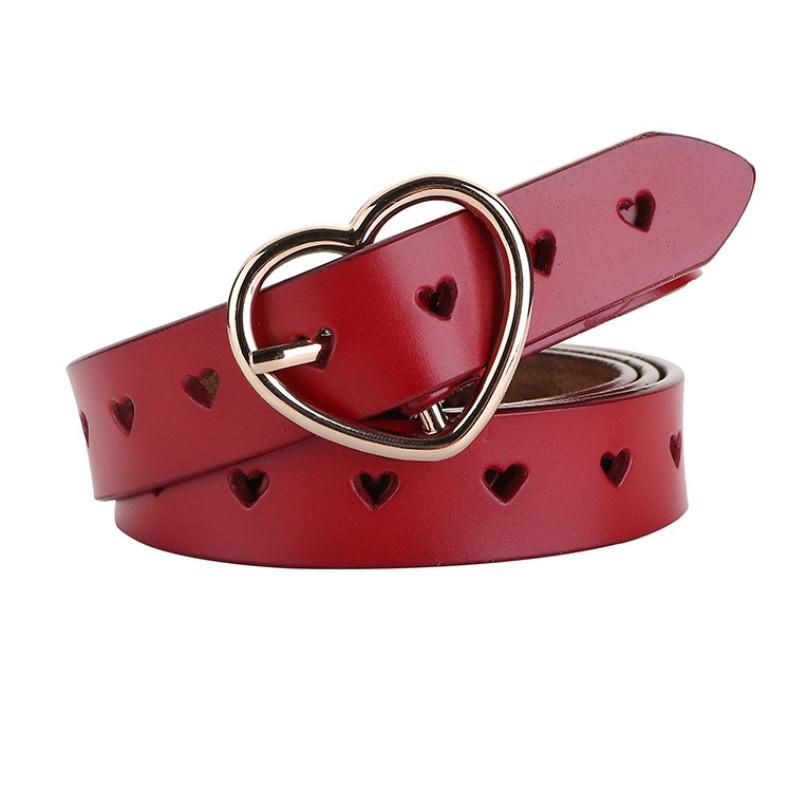 Womens Genuine Leather Fashion Belt With Heart Pattern And Pin Buckle For Versatile Style