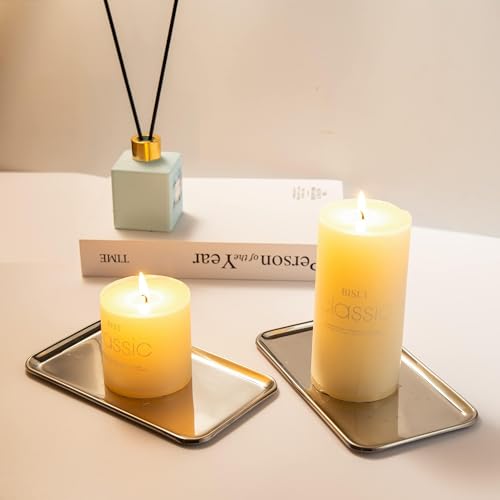 IMEEA Stainless Steel Accessory Tray, Coin Tray, Small Item Tray, Key Tray, Cash Tray, Square, Silver, Set of 2