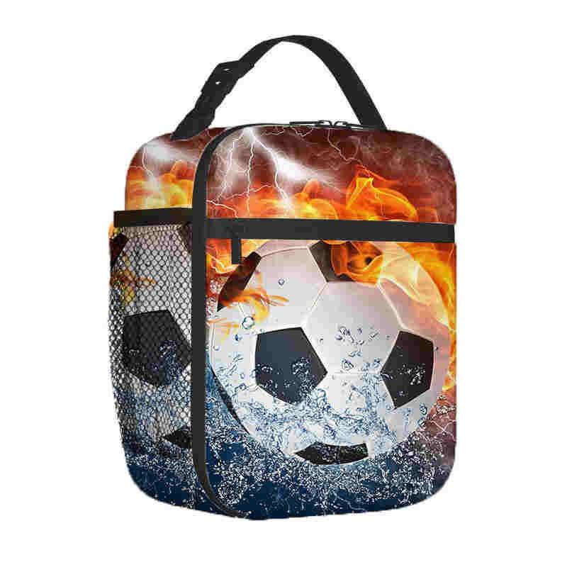 Kids Insulated Lunch Bag With Full-Print Football Design Portable Cooler School Daycare Outdoor Activities