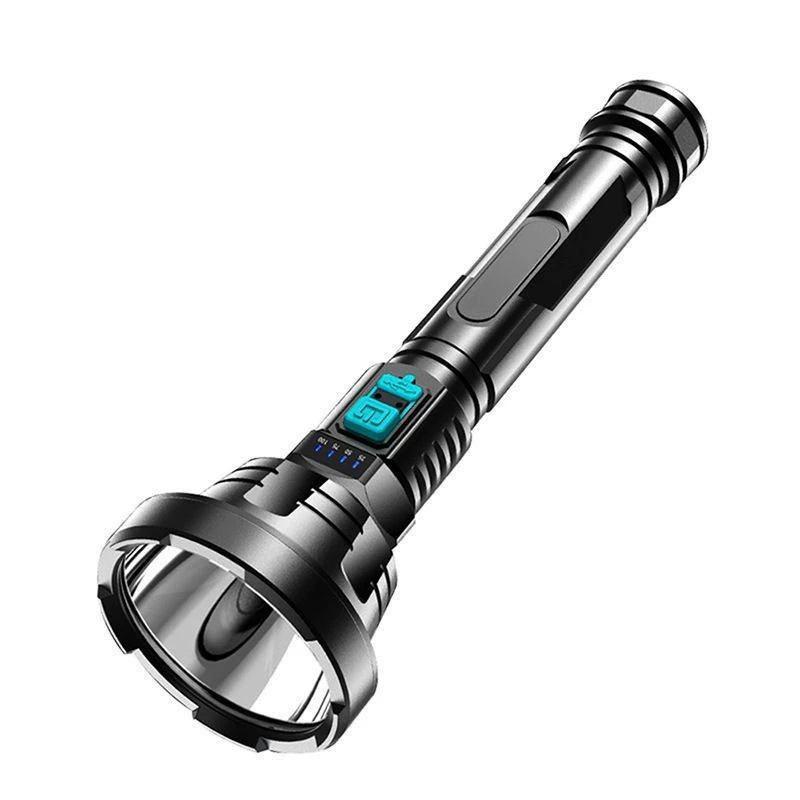 Rechargeable Cross-Border COB LED Flashlight with Four Bright Lights and Long-Range Spotlight.
