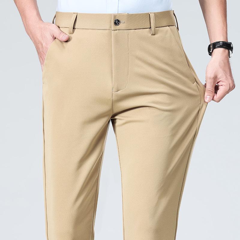 2024 Men's Slim Fit Straight-Leg Solid Color Suit Trousers - Wrinkle-Free Formal Wear