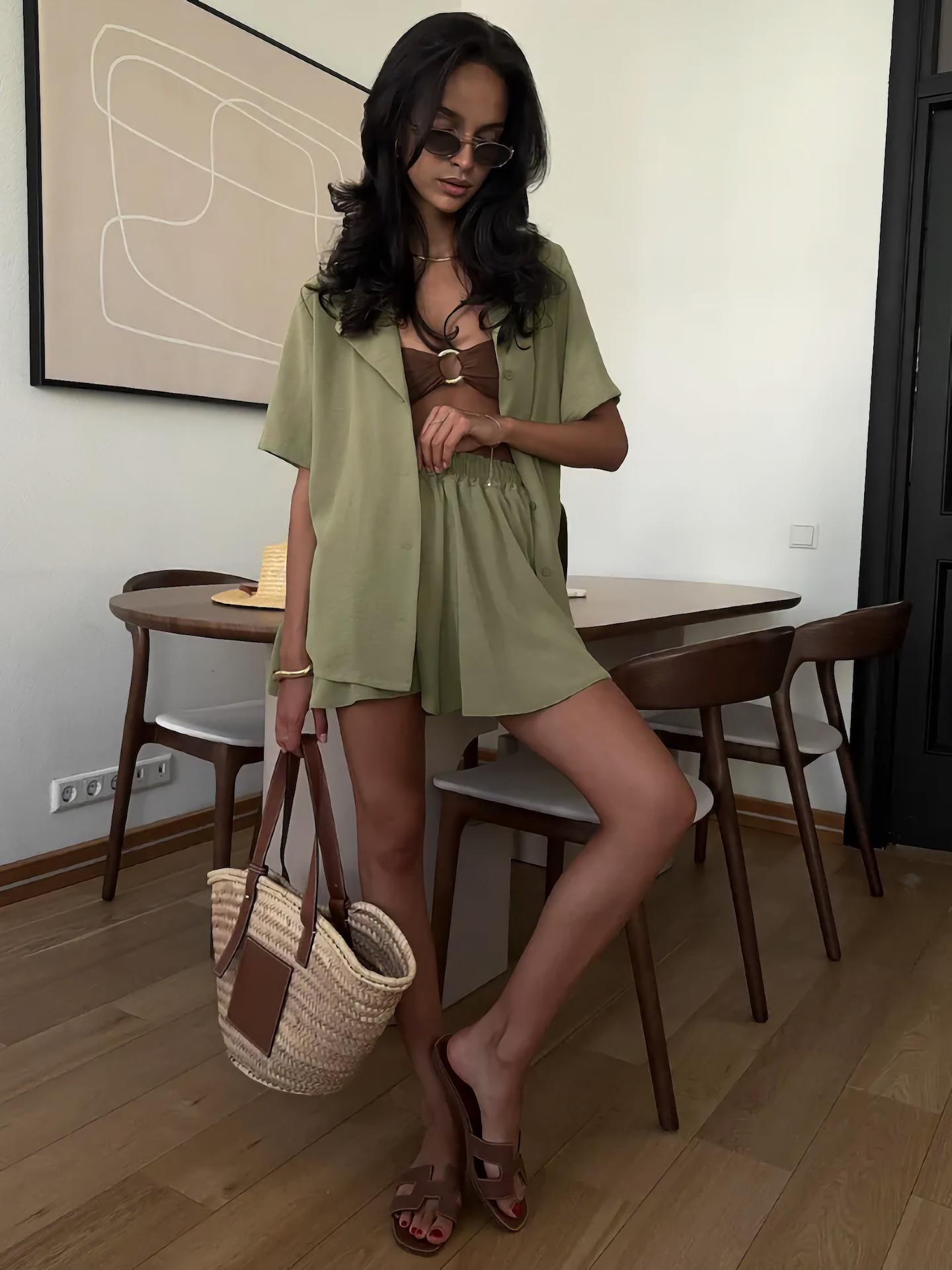 

2026 European & American High-End Casual Beach Vacation Loose Short-Sleeve Women s Set L