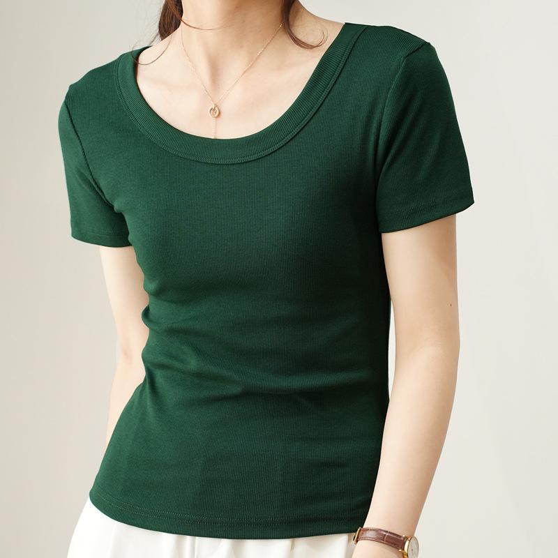 Excellent Cotton U-neck T-shirt Women Short Sleeve Summer New Loose Slim Senior Sense T-shirt Top Base Shirt
