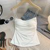 Damen Französisch Chic Spaghetti-Träger Plissee Tube Top Camisole mit gepolsterter Brust