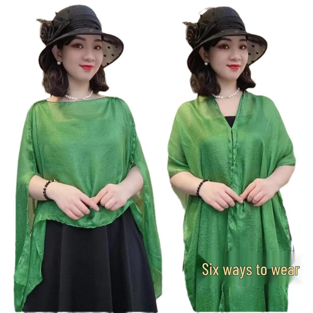 Summer Fashion Solid Color Sun Protection Silk Scarf Shawl for Women