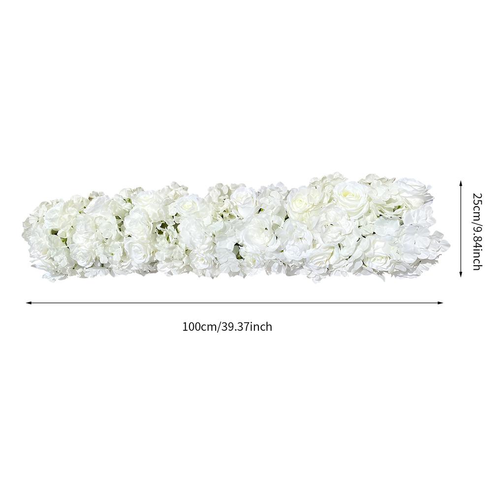 Artificial Silk Flower Row – Dahlia, Rose & Hydrangea – 39.4 Inch Realistic Faux Flowers for Wedding, Party & Home Decor – White