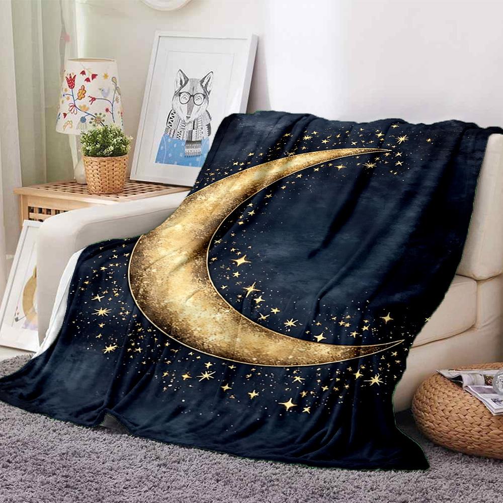

1pc Moon Stars Print Blanket - Lightweight Flannel Blanket For Sofa, Bed, Living Room, Office, Outdoor Travel, Camping, Soft 049 130cmx150cm