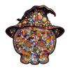Halloween Witch Hat Colorful Shaped Wooden Puzzle Ornament with for Home Decor