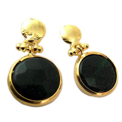 [P6911] - Golden Green 'Cléopatra' Handcrafted Earrings - 28x15 Mm