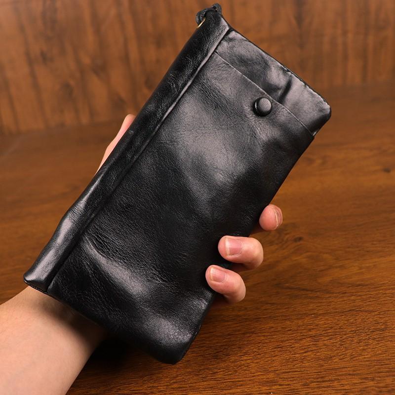 New Top Layer Cowhide Hand Polished Vegetable Tanned Leather Used Men s Wallet Long Zipper Multifunctional Retro Card Bag 21X11X3