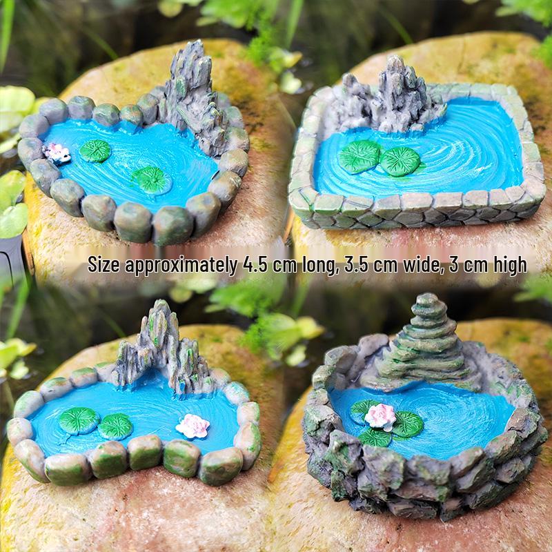 Mini Lotus Pond Micro Landscape Ornament – Rockery Fish Tank DIY Sand Table Bonsai Decoration