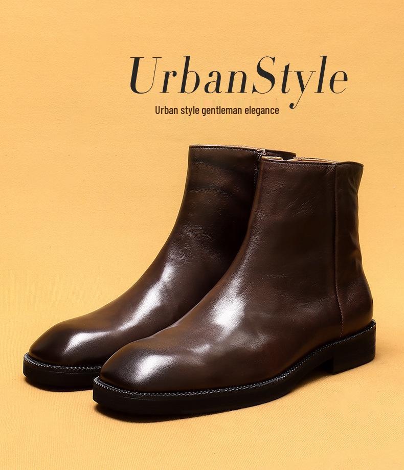 Promotional Genuine Leather Martin Boots - British Retro Style with Square Toe and Zipper