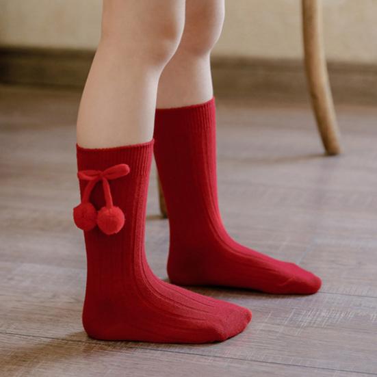 1 Pair Baby Socks Two Balls Knitted Autumn Winter Elastic Opening Middle Tube Toddler Girls Socks for Home