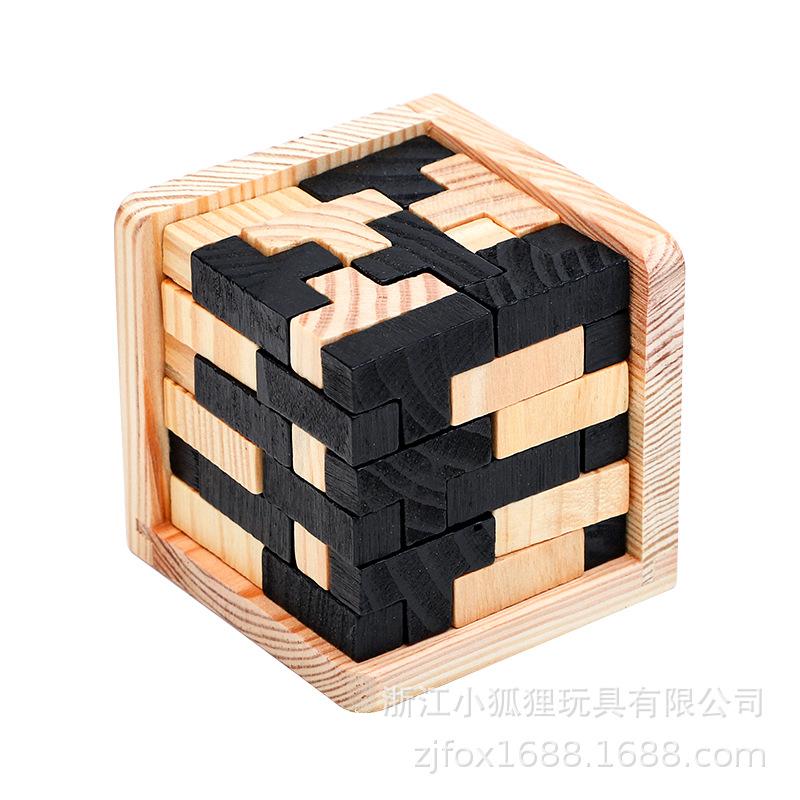 Wooden 3D Kongming & Luban Lock Magic Cube Tetris Puzzle for Kids
