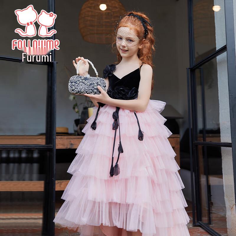 Розовое платье-принцесса для выступлений для девочек Fuluomi 150