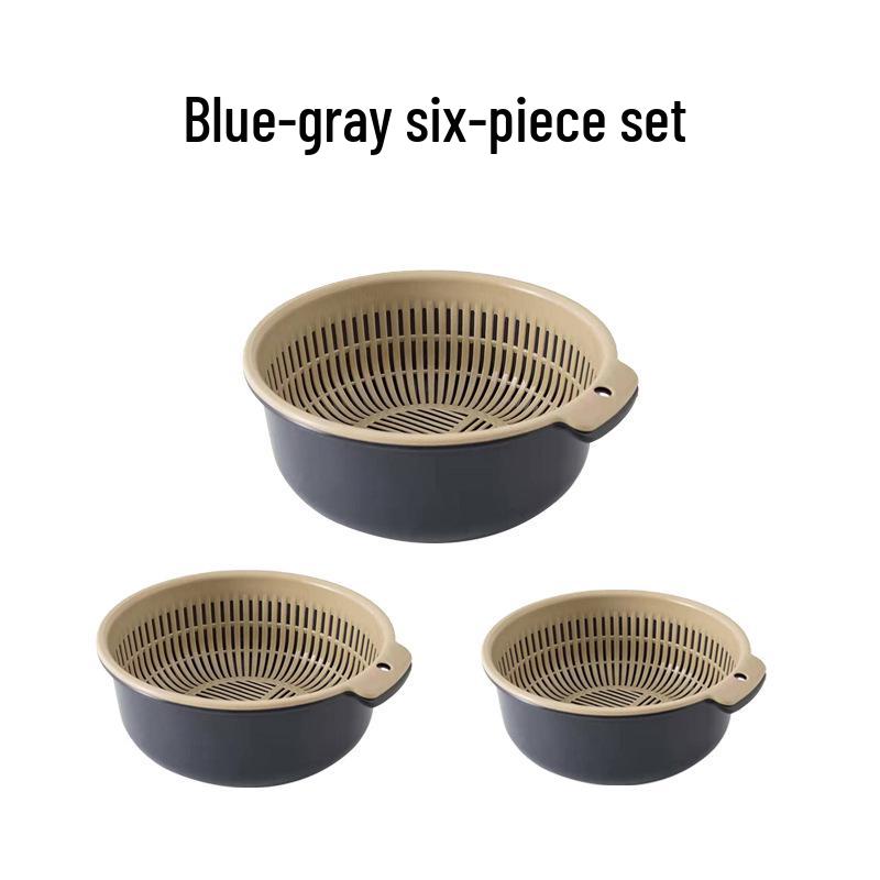 Thickened Double-Layer Draining Basket Set – 6-Piece Vegetable & Rice Washing Basins