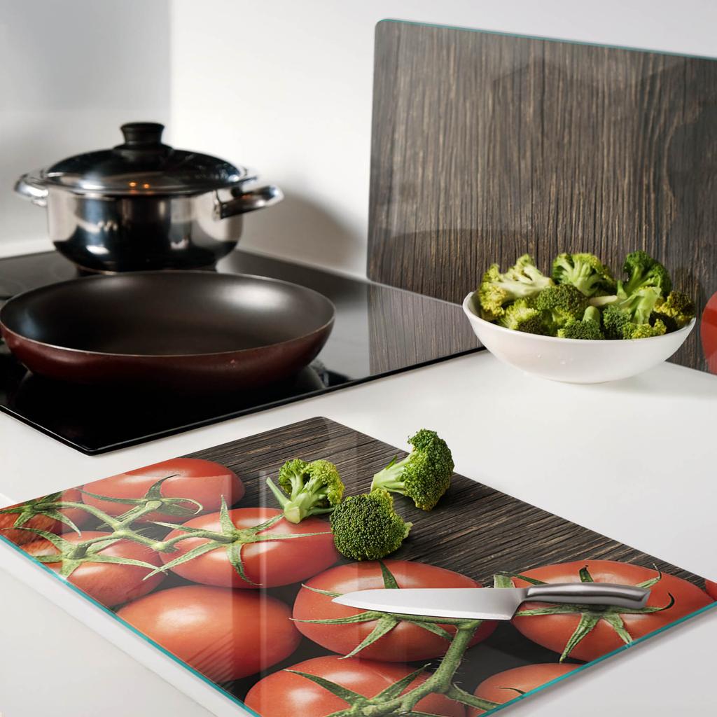 Durable and Stylish Glass Boards with Tomato Pattern on Wood 2x40x52 cm