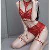 Sexy Erotic Underwear with Steel Ring Gathers Erotic Pajamas Women's Small Breasts Show Big Lace Suspender Nightdress with Split Ends