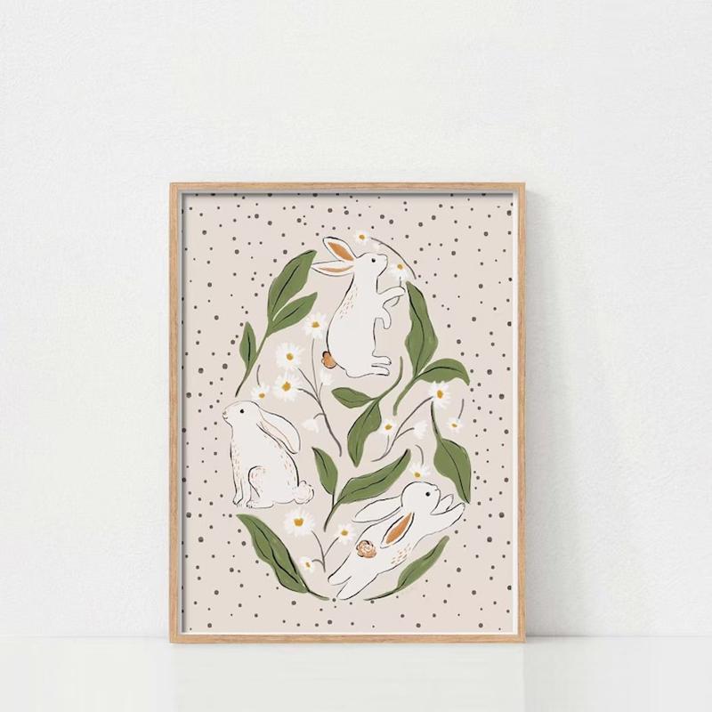 

Spring Floral Bunny Print, Daisy Floral Art, Prints Wall Art, Easter Wall Art, Easter Bunny, Digital Downloads, Spring Decor 21X30CMNo Framed
