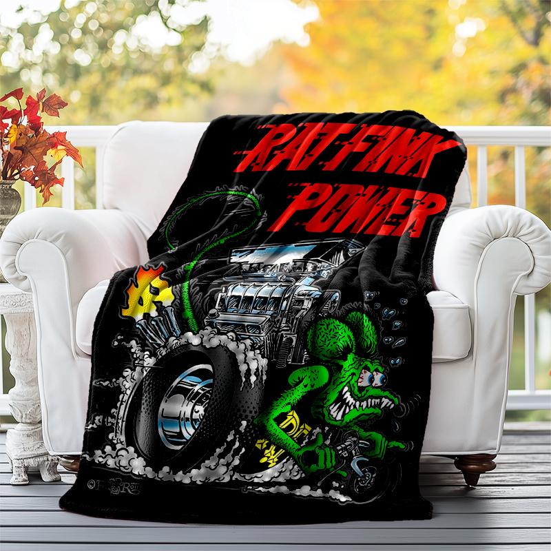 Rat Fink Power Flannel Blanket Soft All-Season Throw, Design for Camping, Car Travel, Hiking Sofa, Bed, Office Perfect Gift for Parties