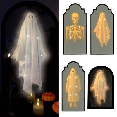 Halloween Ghost Mirror Spooky Hologram Ghost Skeleton Mirror with LED Light