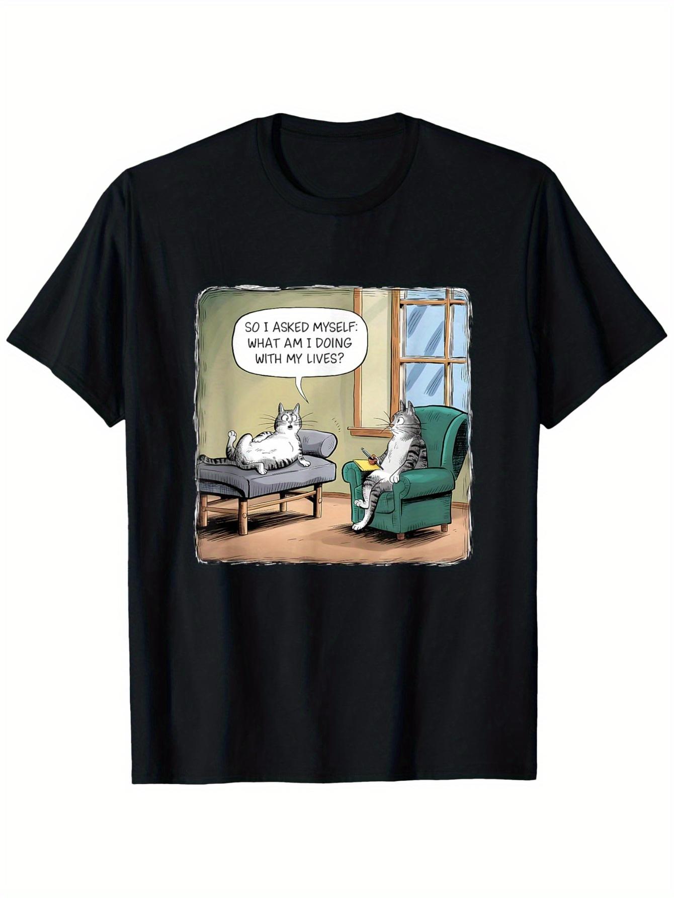 

Funny Midlife Crisis Cat T-Shirt for Women So What Am I Doing with My Life Graphic Tee Shirt Casual Funny Birthday Office Gif... S разноцветный