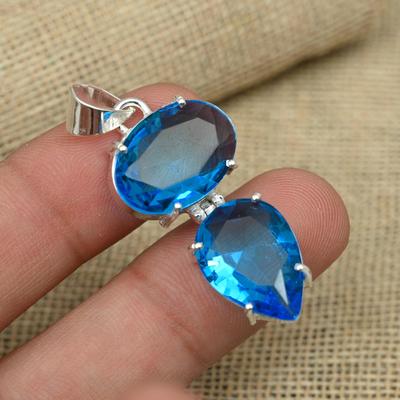Gorgeous Blue Topaz Gemstone 925 Sterling Silver Handmade Design Jewelry Pendants