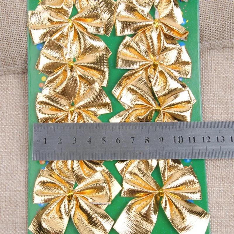 New 12Pcs/set 6cm Christmas Bowknot Decorations For Home Satin Ribbon Bows Christmas Tree Ornaments New Year Navidad Party Decor