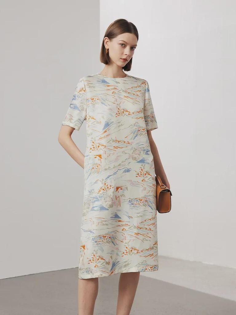 Ladies' Short-Sleeved Silk Dress - 2025 Spring/Summer, New Twill Silk, Chinese Style, 100% Mulberry Silk Skirt