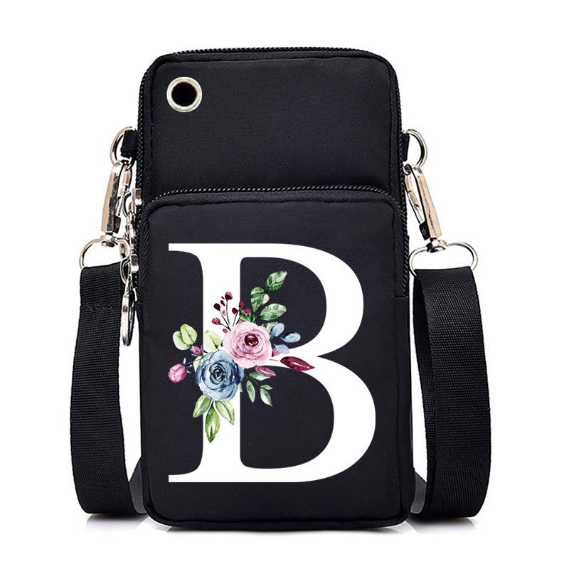 New Letter-printed Black Oblique Span Bag, Mobile Phone Bag, Light To Carry, Vertical Length and Width Change Bag